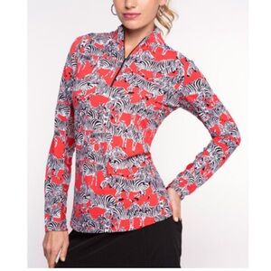 IBKUL Womens Sun Protective UPF 50 Cooling Long Sleeve Zip Mock Neck Gino Red L